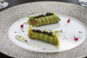 Cannelloni avocado e salmone, Macau, Robuchon au Dome, Julien Tongiurian