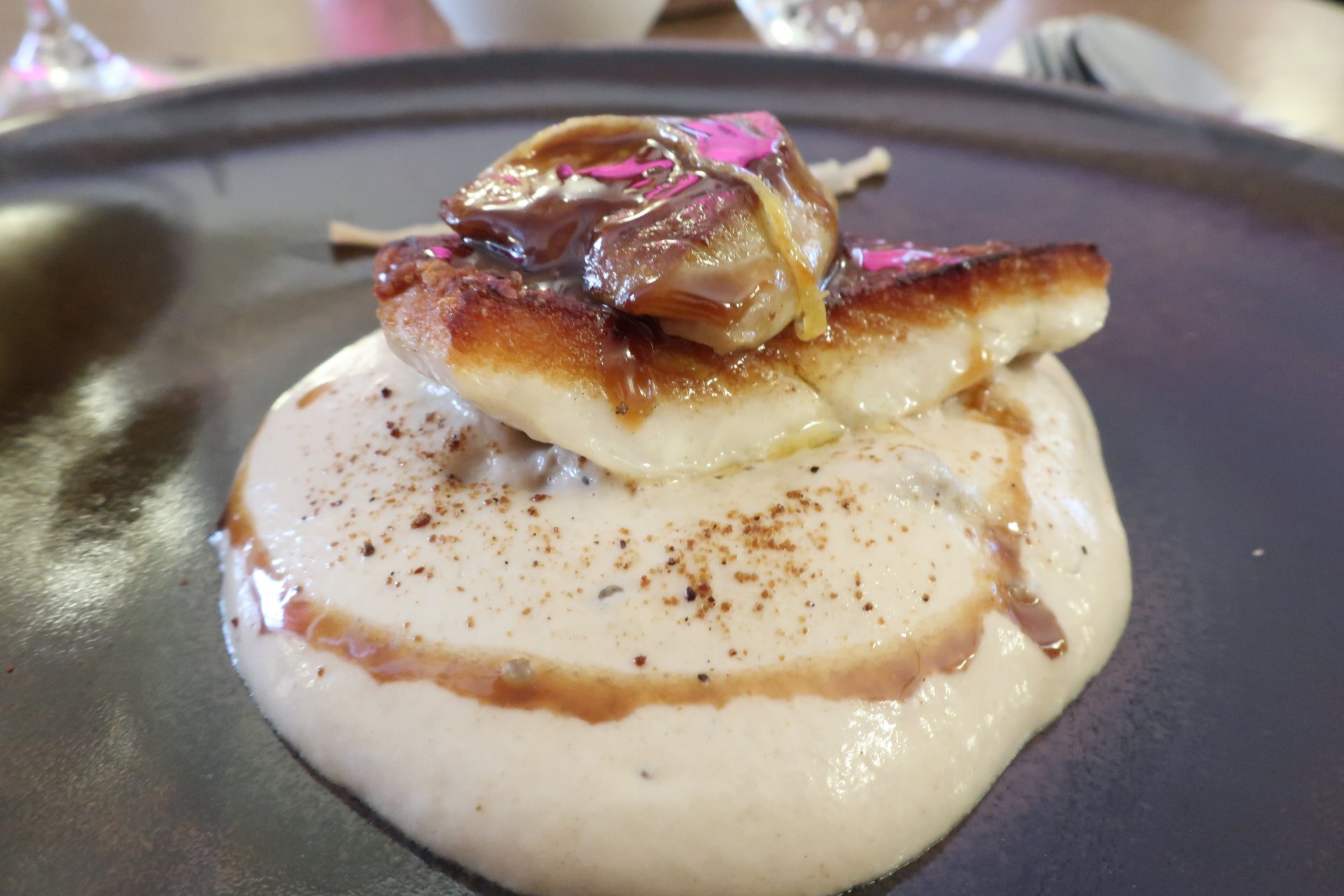 Rombo arrosto, funghi e foie gras, Alchimia.