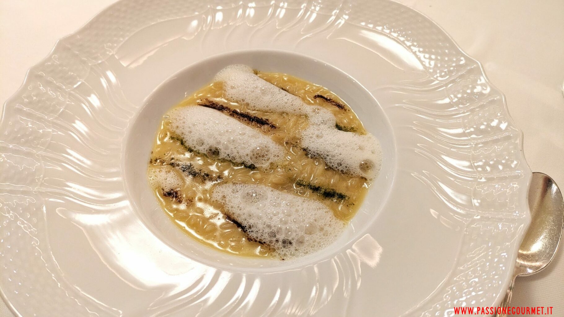 Risoni alla pilota, salsiccia di Mora Romagnola, mostarda di limone e rosmarino del ristorante Cavallino.