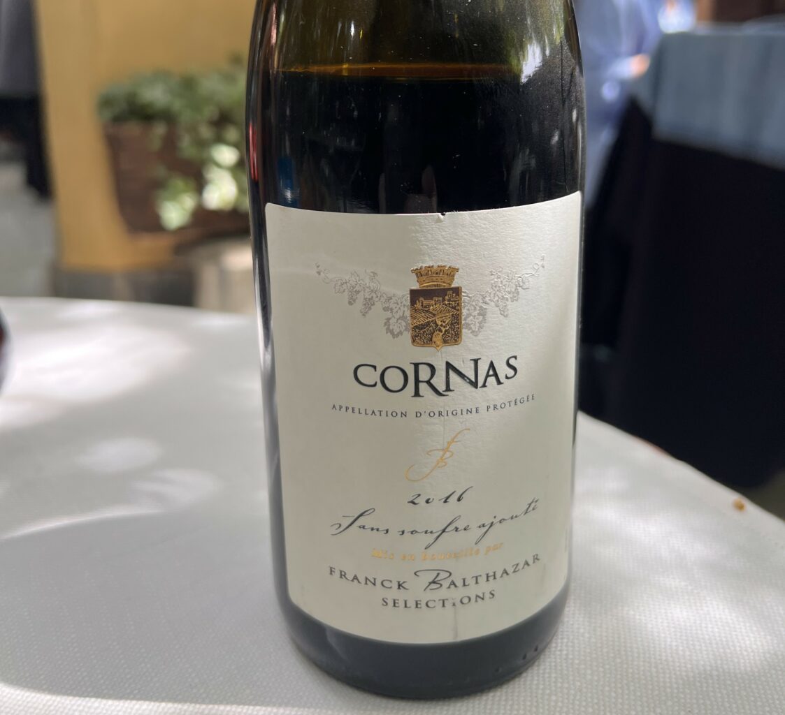L'etichetta del Cornas Sans Soufre di Franck Balthazar.