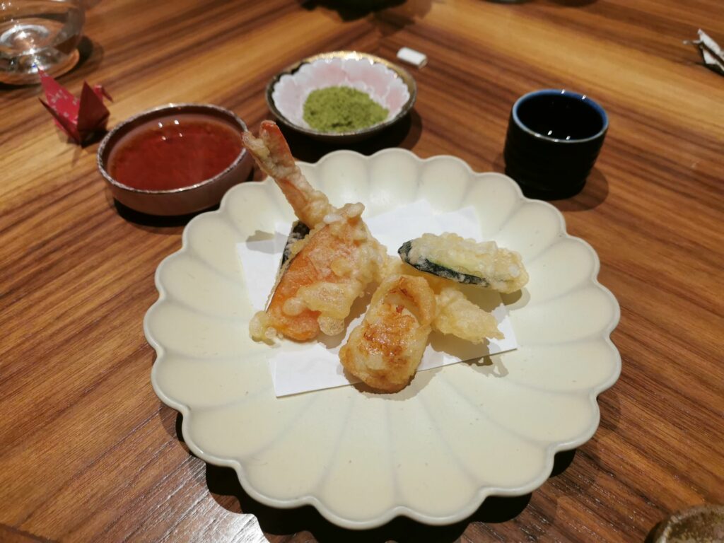 Tenpura – Mazzancolla, capasanta, verdure di Kohaku, Roma.