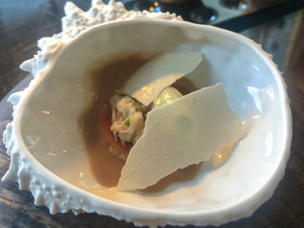 Granchio, wasabi e yogurt.