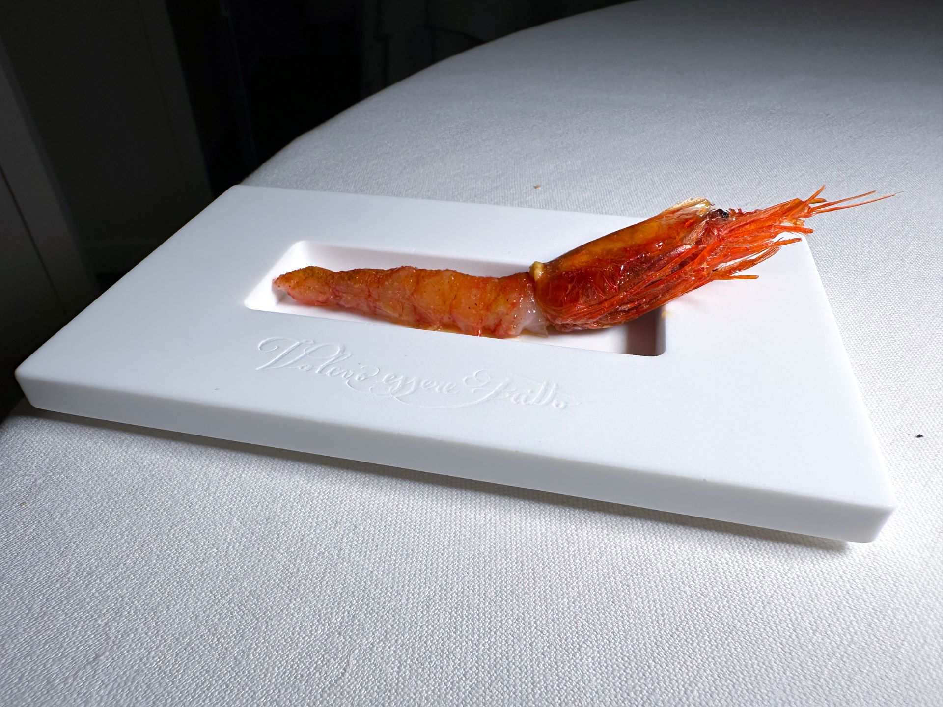 Gambero con testa fritta e ripiena di gambero.