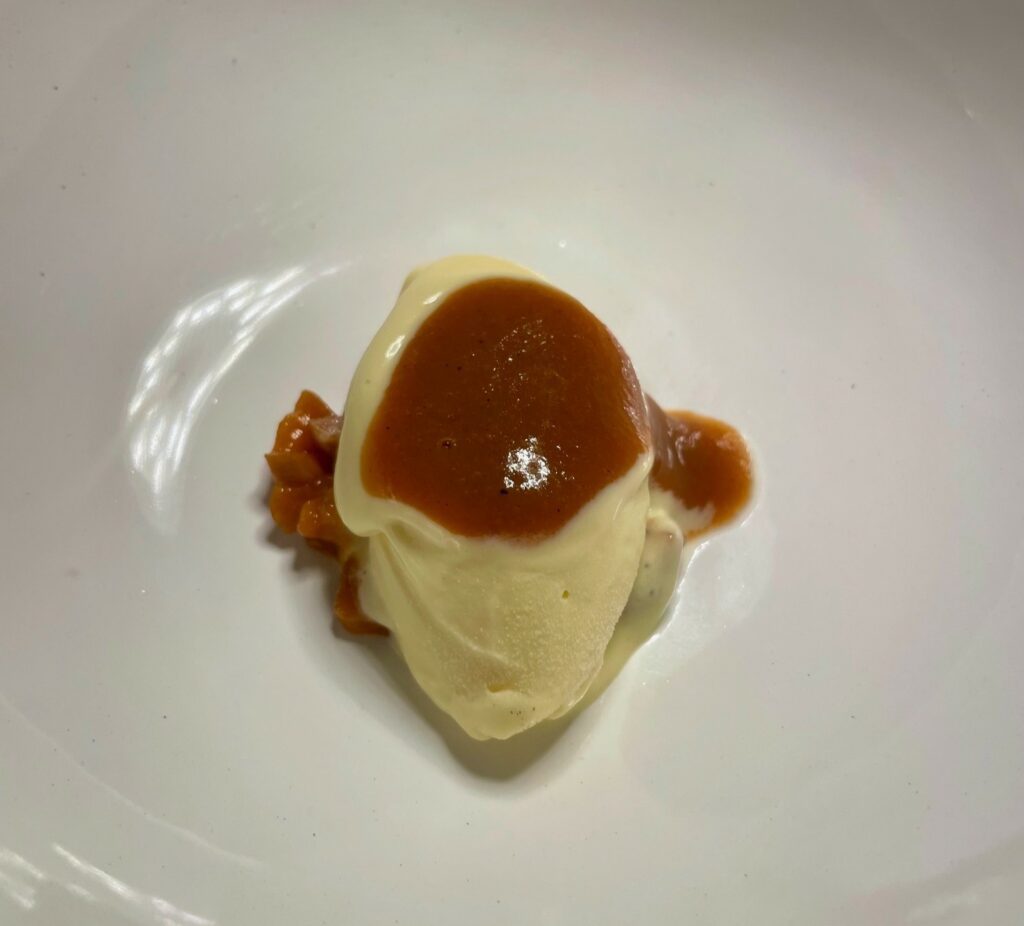 Albicocca, una degna chiusura. Il frutto reso crema con arte pasticcera magistrale.