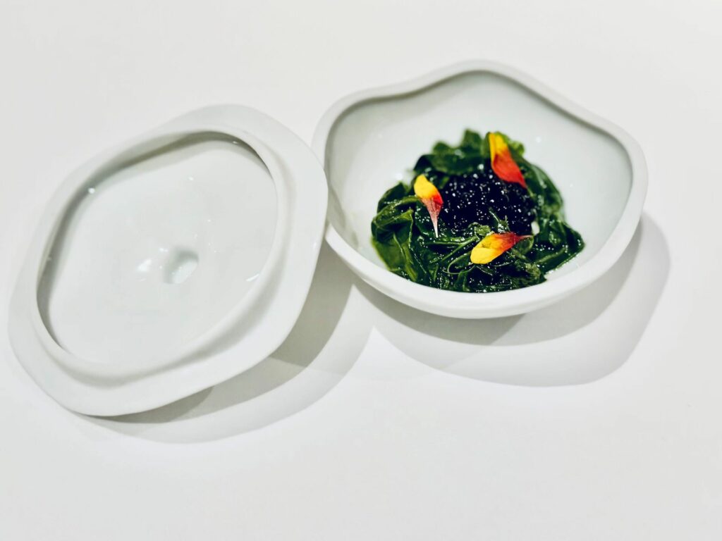 Cime di rapa, caviale e mascarpone.