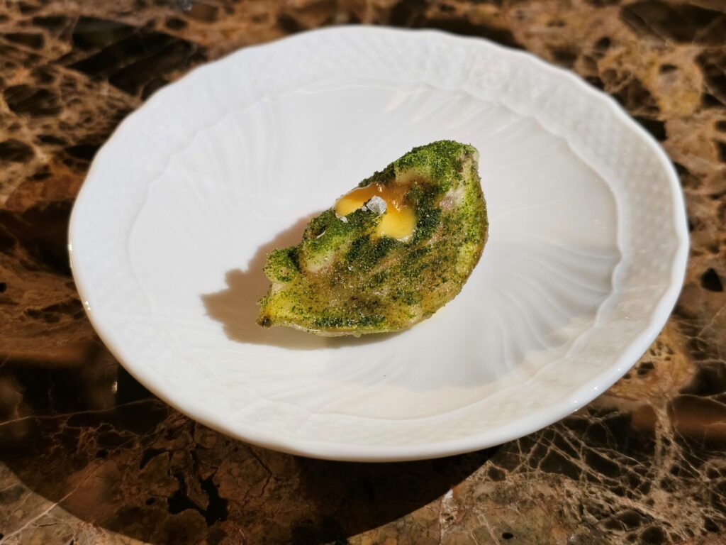 Fico in tempura, salsa sishimi togarashi.