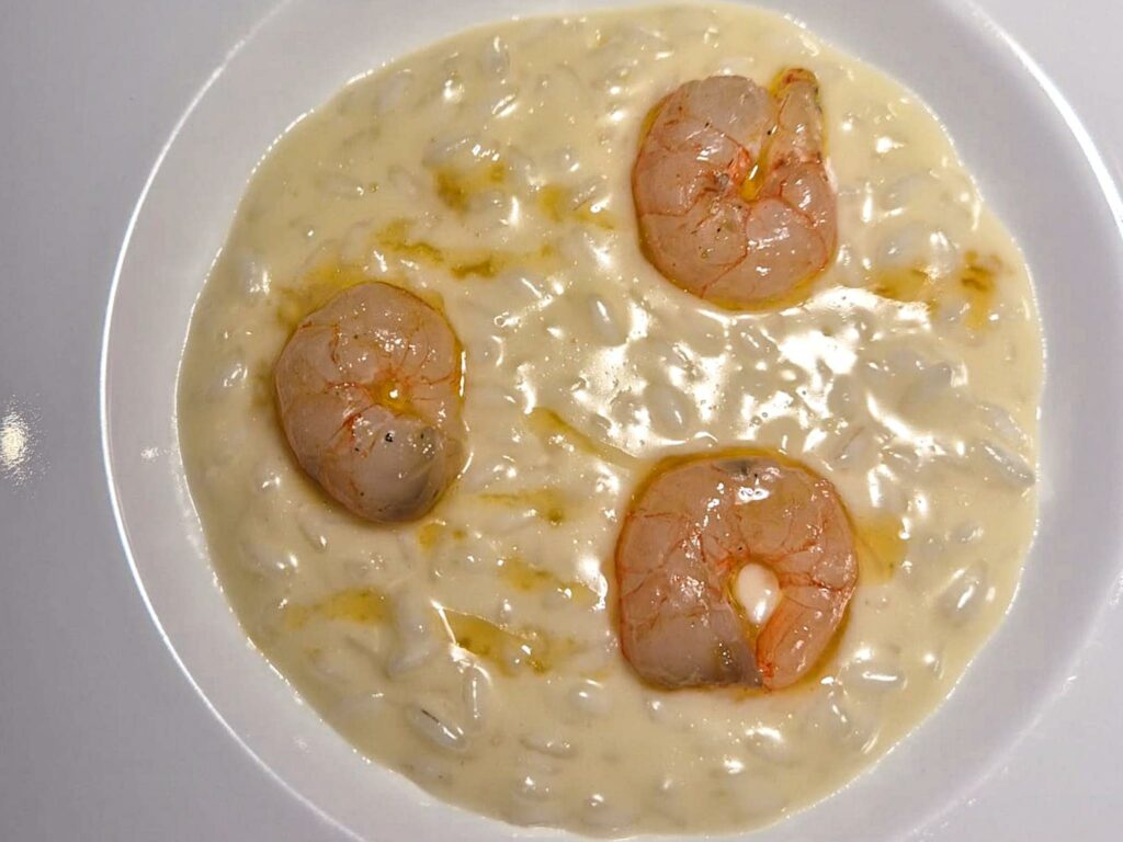 Risotto, estrazione di Comté, vin jaune e Gamberi Viola