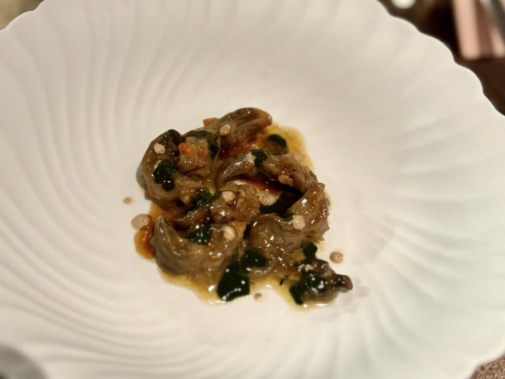 Lingua di anatra, pepe bianco e cicoria del George Restaurant di Napoli