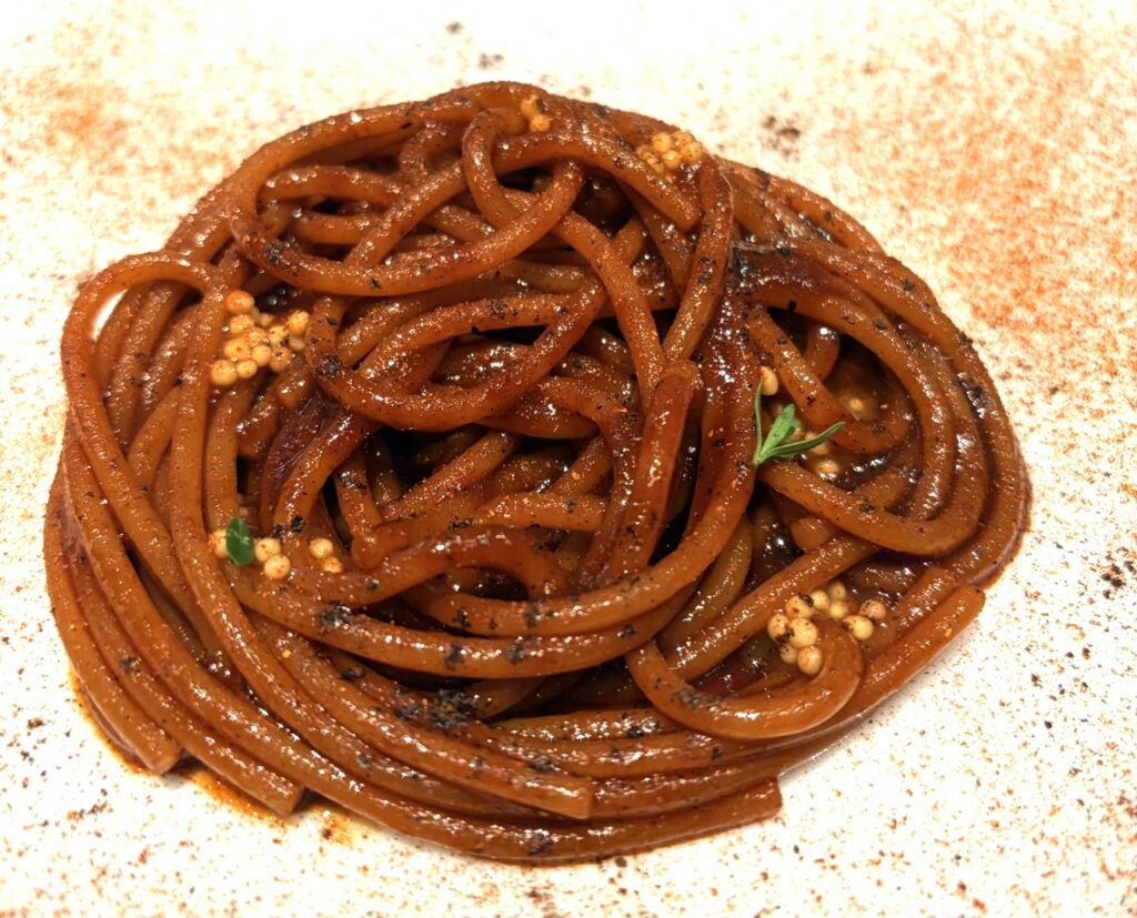 spaghetto, peperone, limone e senape