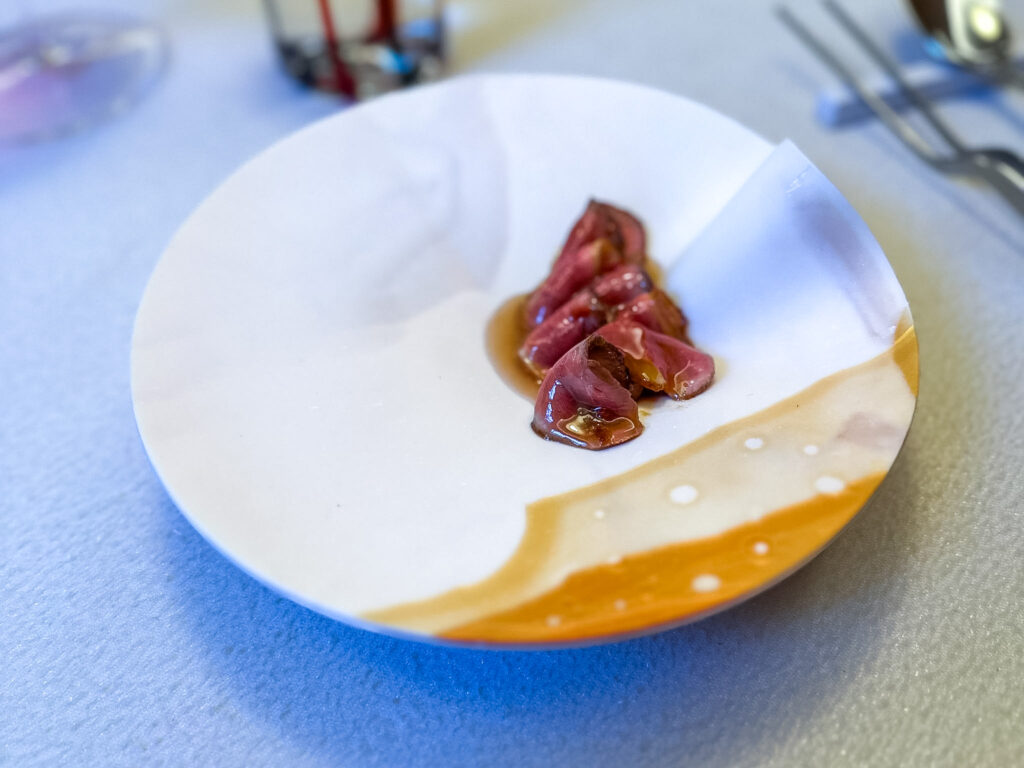 Anatra, fagioli, bergamotto e pomodoro di Contraste dello chef Perdomo