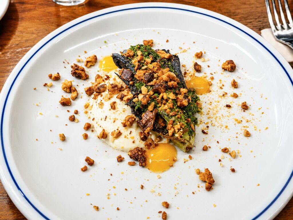 Lattuga, salsa verde, noci, arancia, stracchino di capra
