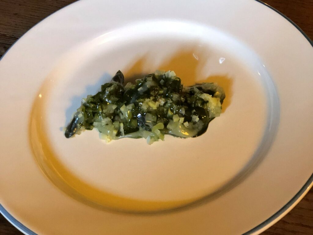 Lattuga sciroppata, crema di lattuga e vaniglia, limone fermentato