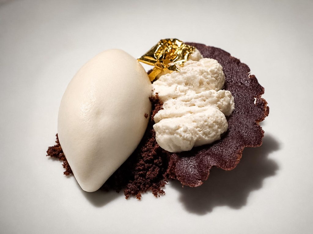Taco al cacao, erborinato di capra e timo al limone