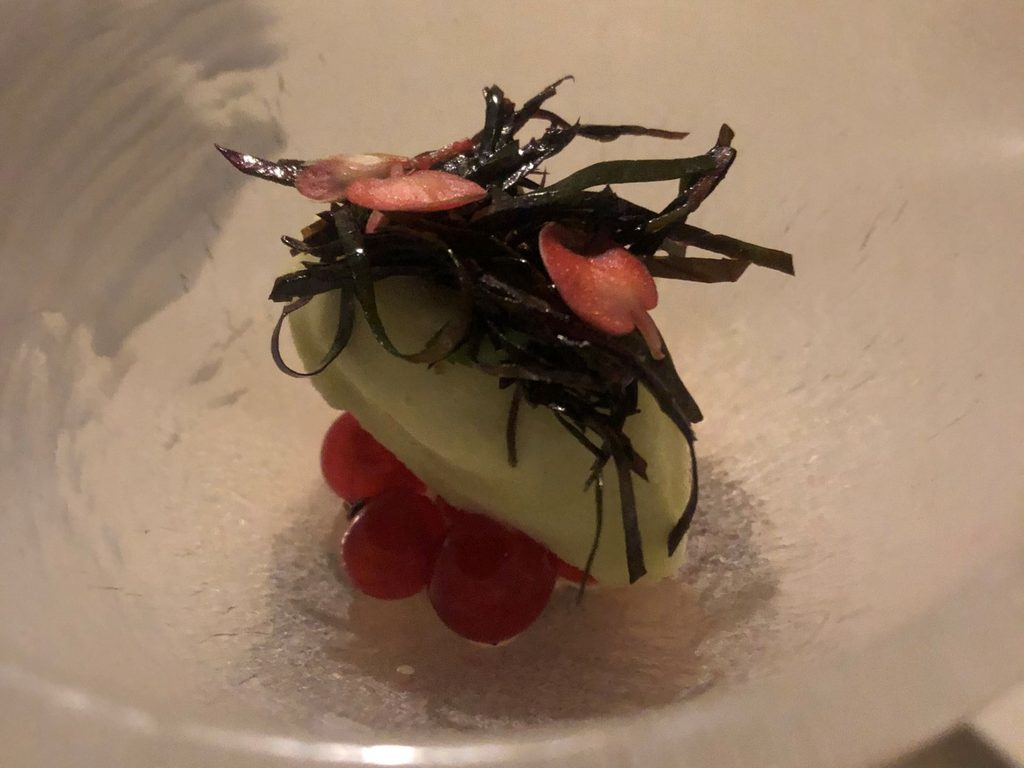 Predessert di Quid: sorbetto di ribes, bergamotto, erbe e amaranto